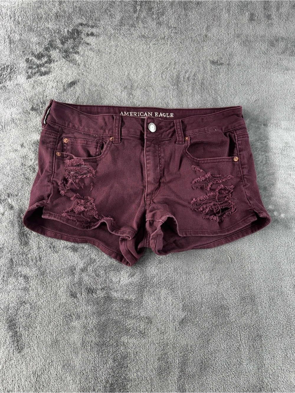 American Eagle Outfitters Maroon Distressed Denim Shorts